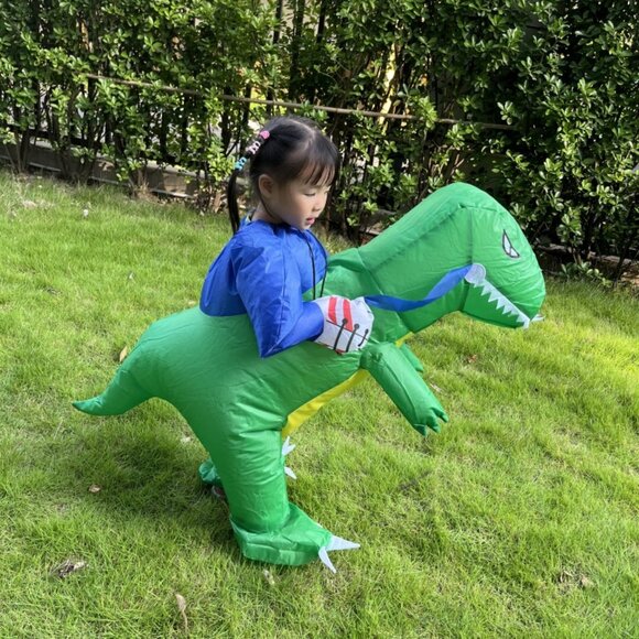 Kids' Funny Dinosaur Inflatable Costume – Green T-Rex Outfit - Picture 4 of 7